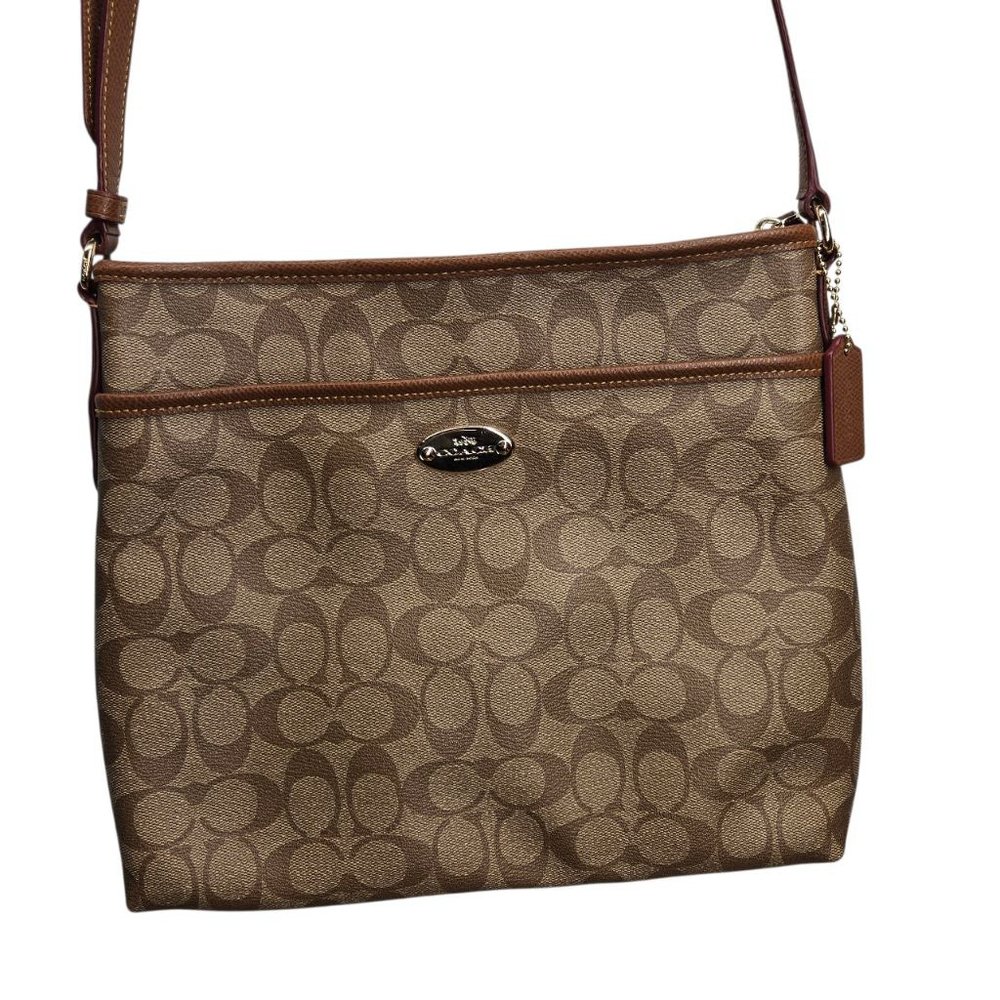 Coach Ellie File Bag Brown Monogram Crossbody Purse Canvas Leather Large